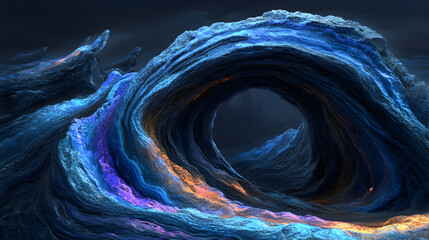 Fototapete - Artistic portrayal of a blue and orange swirl pattern with a tulip design in a creative abstract style