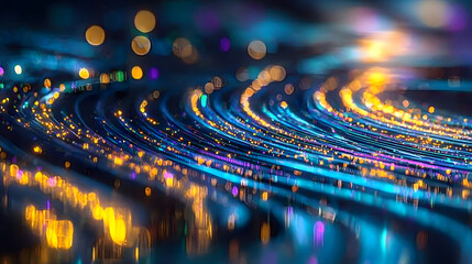 Fototapete - Close up abstract rendering of blue and yellow light creating a mesmerizing pattern on a dark background