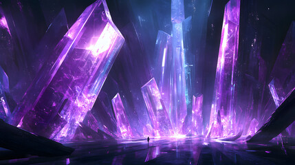 Poster - Artistic representation of a large crystal on a purple and black textured background
