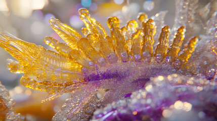 Poster - Close up of a vibrant flower with water droplets on petals showcasing natural beauty and detail