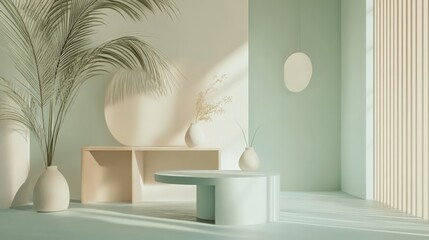 Wall Mural - Minimalist interior with natural light and pastel colors for serene aesthetic