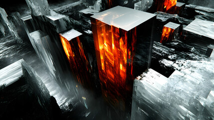 Poster - Large city skyline with numerous buildings and greenery in an artistic rendering