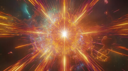 Poster - Colorful explosion of light and sparks in an artistic rendering with vibrant hues and dynamic patterns