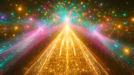 Poster - Colorful light trail with bright lights creating an artistic representation of motion and energy at night
