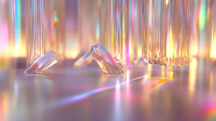 Poster - Group of diamonds arranged on a shiny reflective surface with soft lighting for artistic visual effect