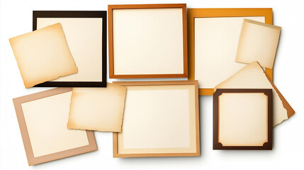 Poster - Empty picture frames and old paper showing a blank background