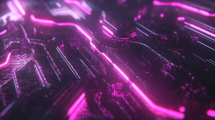 Poster - Futuristic cityscape featuring neon lights and geometric abstract structures at night