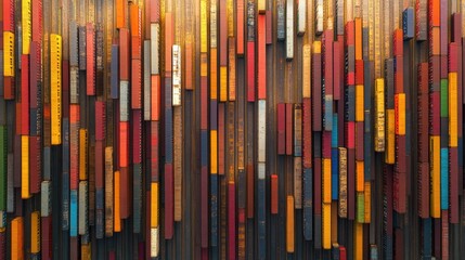 Poster - Abstract Composition of Colorful Wooden Planks on Wall in Creative Interior Design Setting