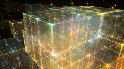 Poster - Large illuminated cube with various colored lights creating a mesmerizing visual display