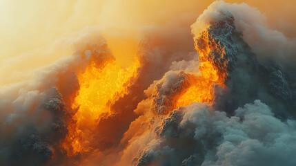 Poster - Large fire burning in the sky with vibrant colors and abstract patterns creating a dramatic visual effect