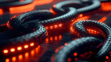 Poster - Close up of interconnected metal chains with abstract background in conceptual art representation