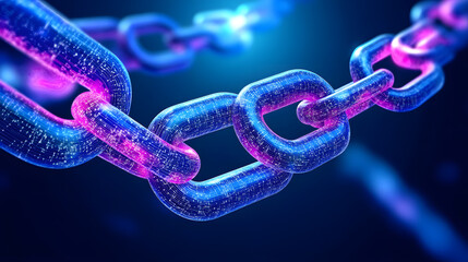 Poster - Glowing link in a chain with an abstract conceptual background of radiant colors and shapes