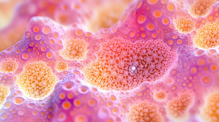 Poster - Close up of pink and yellow abstract substance with tulip petals in a conceptual design