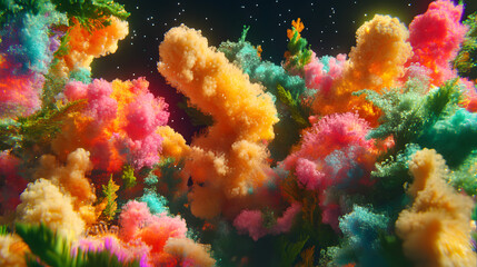 Poster - Colorful flowers arranged in a dark room creating a vibrant and striking visual contrast with the surroundings