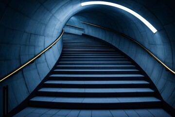 Aufkleber - Modern staircase ascending in elegant tunnel with blue lighting