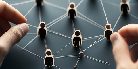 Poster - Manager connecting wooden figures representing business network