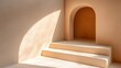 © MonCollection - Beige Arched Doorway with Steps in a Sunlit Interior Wall Creating a Minimalist Scene