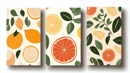 Aufkleber - Set of abstract citrus fruits notebooks representing refreshing and vibrant design