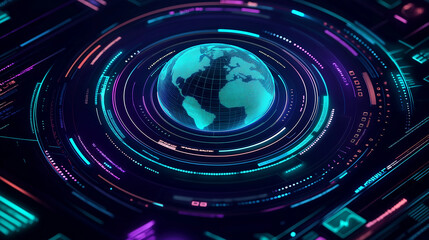 Poster - Futuristic hologram of planet earth rotating in digital cyberspace