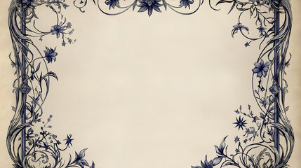 Poster - Elegant blue floral border framing vintage beige background