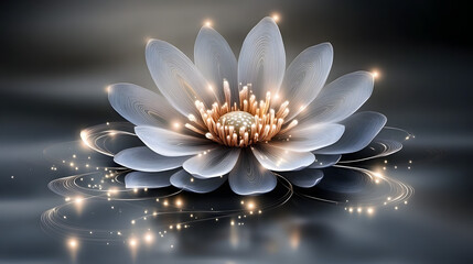 Poster - White flower illuminated by soft light against a dark background creating a serene and delicate atmosphere