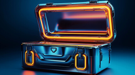Aufkleber - Futuristic metal case opening, revealing bright orange neon light