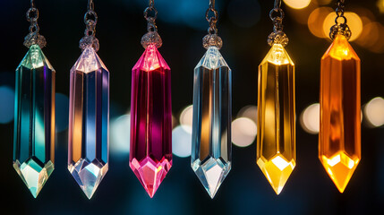 Poster - Colorful crystal prisms hanging with bokeh background