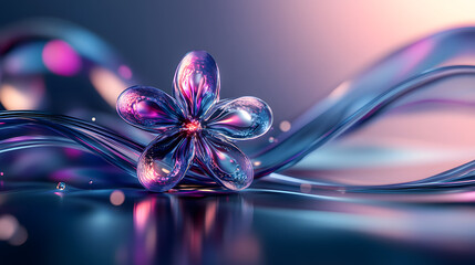Poster - Purple flower with blue background in surreal abstract rendering showcasing intricate details and vibrant colors