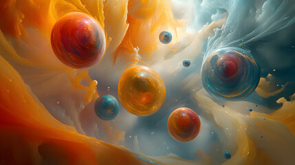 Poster - Collection of colorful paint balls arranged on a surface with a focus on artistic expression and abstract concepts
