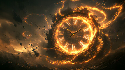 Poster - Surreal clock submerged in dark ocean water representing the abstraction of time and isolation