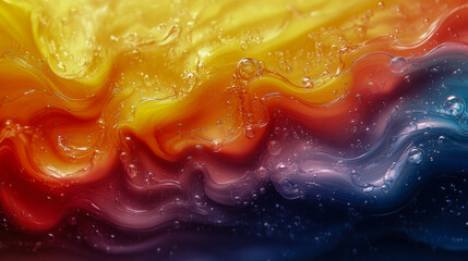 Poster - Artistic digital painting of fluid swirls with warm yellow and red tones mixing into deep purples and blues