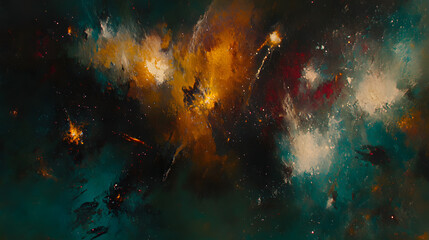Poster - Surreal painting of a dark sky filled with stars and abstract elements creating an expansive atmosphere
