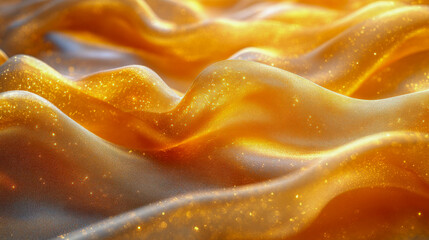 Poster - A golden fabric with smooth, flowing waves reflecting light, creating a luxurious effect