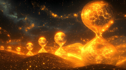 Poster - Group of orange and yellow spheres floating in space with abstract artistic design