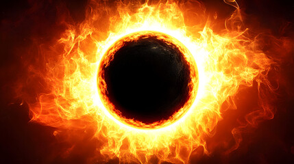 Poster - Surreal artistic visualization of a black hole surrounded by flames and tulips in a dramatic cosmic scene