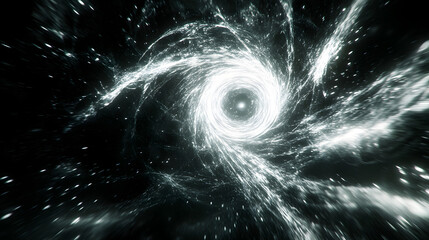 Poster - Black and white spiral pattern with a surreal artistic visualization in the center of the design