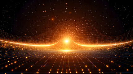 Poster - Abstract technology background featuring glowing lines and dots in a surreal composition with dark colors