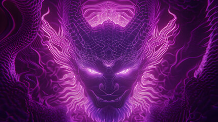 Poster - Surreal depiction of a purple and black animal with a glowing face in an abstract setting