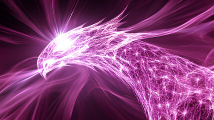 Poster - Surreal image featuring a bird and tulip on a purple and black glowing background