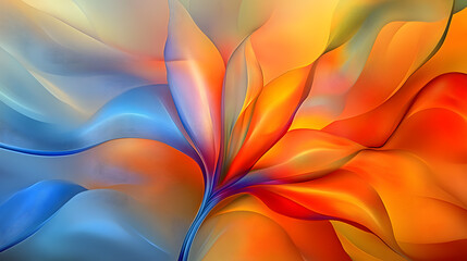 Poster - Colorful abstract background featuring blue and orange flower elements in a surreal artistic design