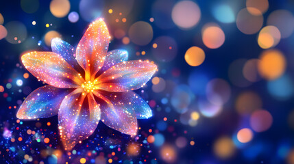 Poster - Colorful flower illuminated by lights on dark background in surreal artistic representation