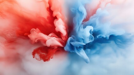 Poster - Dynamic color fusion red and blue smoke swirl abstract art display vivid environment top-down perspective creative concept