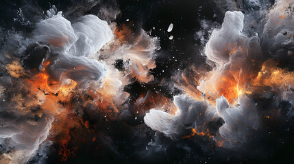 Poster - Abstract image featuring orange and white clouds against a black background for visual impact and creativity