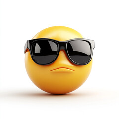 Wall Mural - Sullen, yet stylish - a minimalist rendered 3D illustration of a yellow sphere sporting sleek black sunglasses, embodying a cool mood.