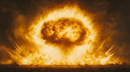 Poster - Colorful fireball explosion in the sky against a dark background with abstract patterns and vibrant hues