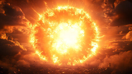 Poster - Abstract representation of a large explosion with vibrant fire and smoke effects in a colorful artistic style
