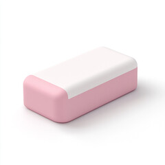 Wall Mural - A pink and white eraser sits on a white background, creating a simple, clean, and minimalist composition that emphasizes its design.