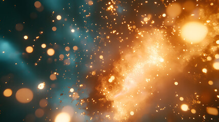 Poster - Abstract cosmic representation with blurred light and tulip flowers in vibrant colors