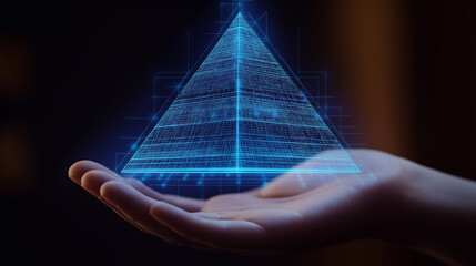 Aufkleber - Hand holding a futuristic hologram pyramid representing big data and global network connection