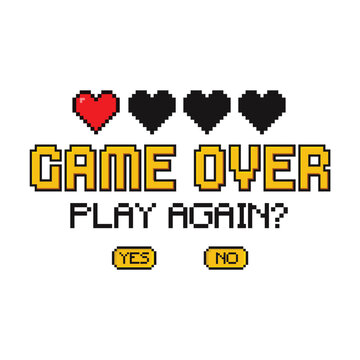 Pixel Art Game Over Background Vector Design.